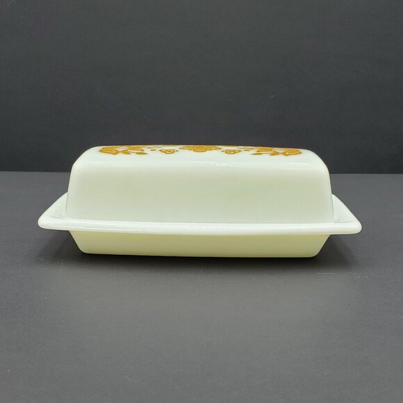 Pyrex Butterfly Gold Covered Butter Dish Gold Flower on White Lidded Butter Dish - Picture 5 of 7